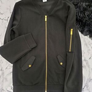 Olivia Blu Black Bomber Jacket With Gold Zipper Detailing​